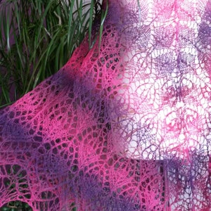 Hand Knitted Triangular Lace Shawl Wild Berry Colour 100% Natural Lamb Wool Kauni Yarn Handmade Warm Large Shawl Wrap Scarf Red Purple Berry image 6