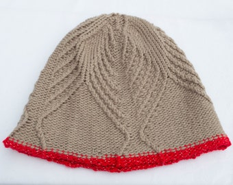 Ripple Cable Beanie (beige, red with metallic)