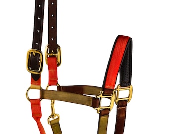Earth Tones Comfy Padded Breakaway Nylon Halter with Custom Solid Brass Nameplate