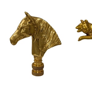 Vintage Solid Brass Lamp Finials Horse afbeelding 1