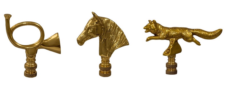 Vintage Solid Brass Lamp Finials Horse afbeelding 1