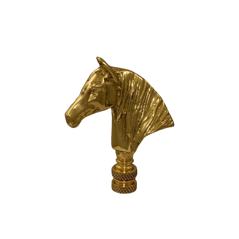 Vintage Solid Brass Lamp Finials Horse afbeelding 2