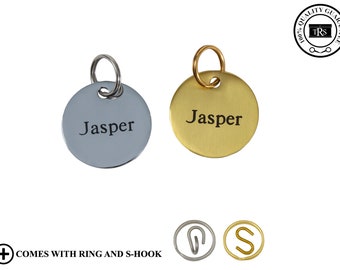 Halter, Blanket or Bridle Tag- Solid Brass 7/8" with Ring and S-Hook, THICK