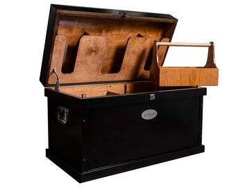 Classic Black Stained Wood Tack Trunk, Protected Interior, Cedar Bottom