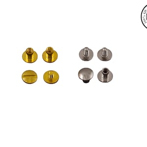 May include: Assortment of gold and silver metal screw posts. The screw posts are used for leather crafting and other DIY projects.