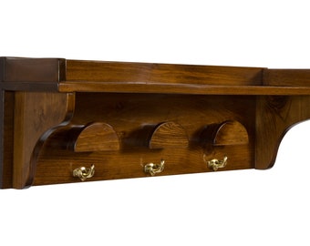 Wood and Brass Bridle Rack with Shelf