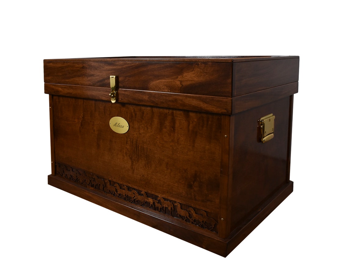 Classic Wood Tack Trunk With Horse Border and Brass Nameplate - Etsy