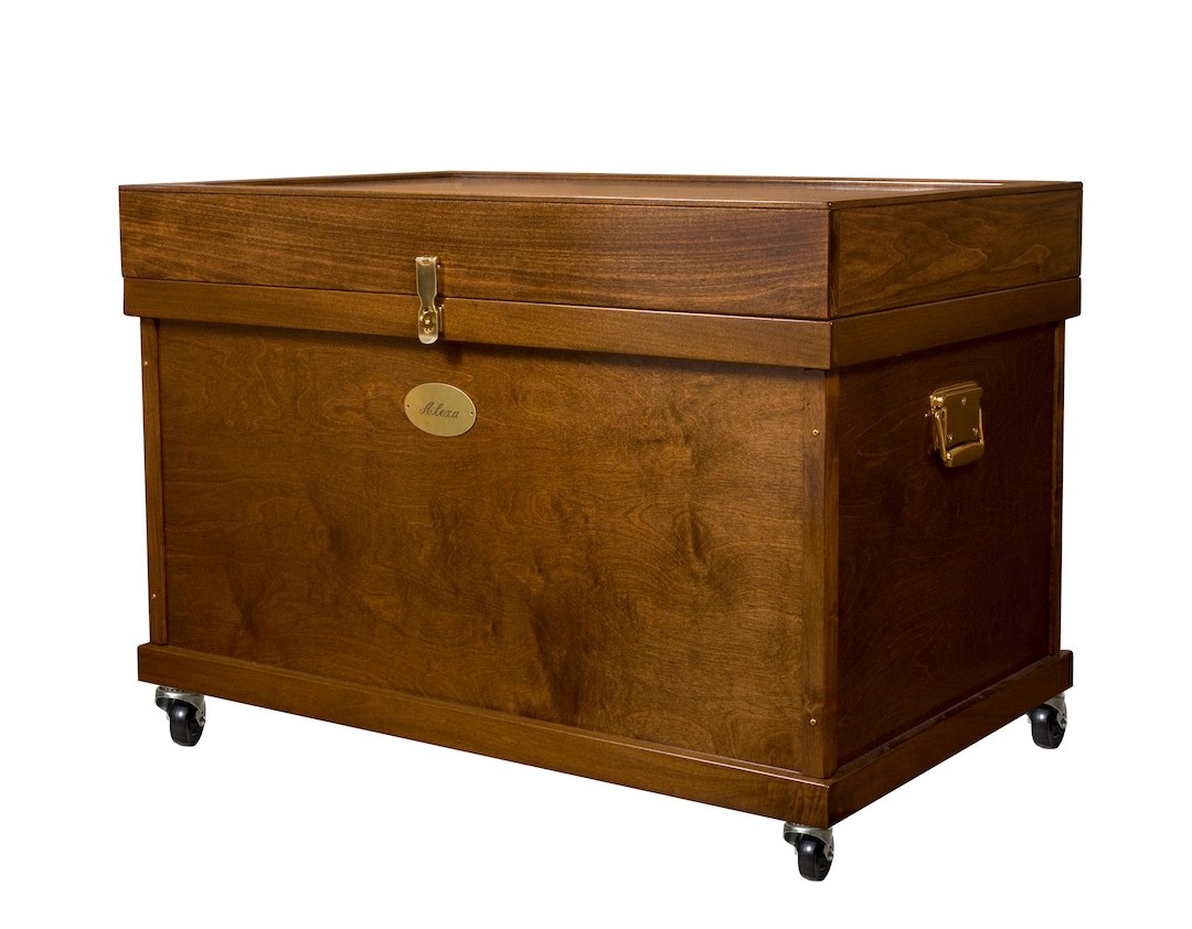 Classic Extra Large Wood Tack Trunk With Brass Nameplate and Trunk ...