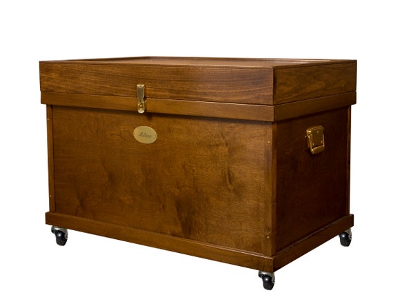 Classic Extra Large Wood Tack Trunk With Brass Nameplate and Trunk