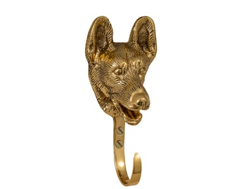 Solid brass dog leash holder for wall, dog hook, dog leash hook, dog leash holder- GERMAN SHEPHERD DOG decor