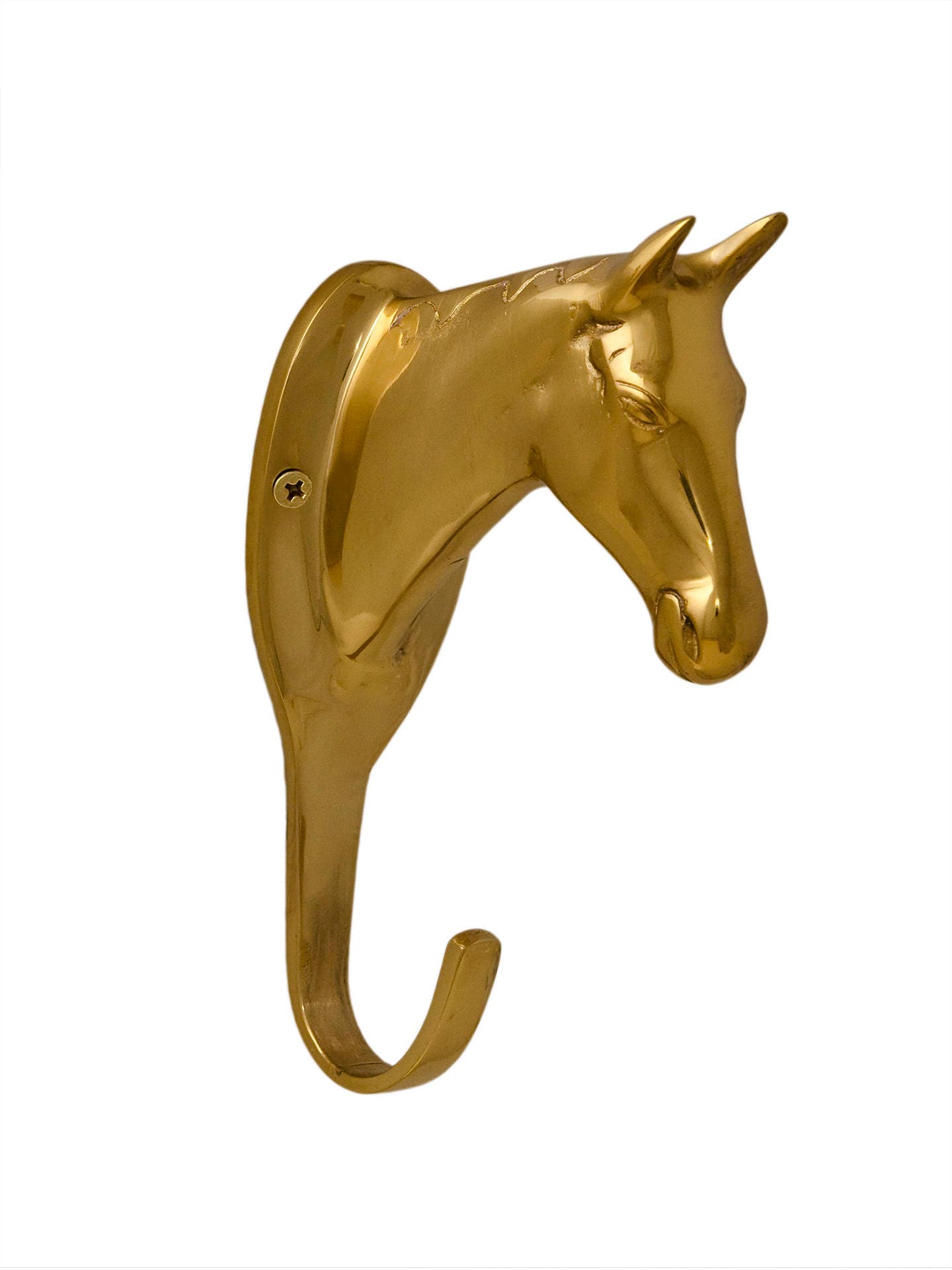 Vintage Solid Brass Large Horsehead Hook 