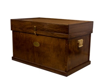 Classic Wood Tack Trunk with Brass Nameplate and Trunk Cover