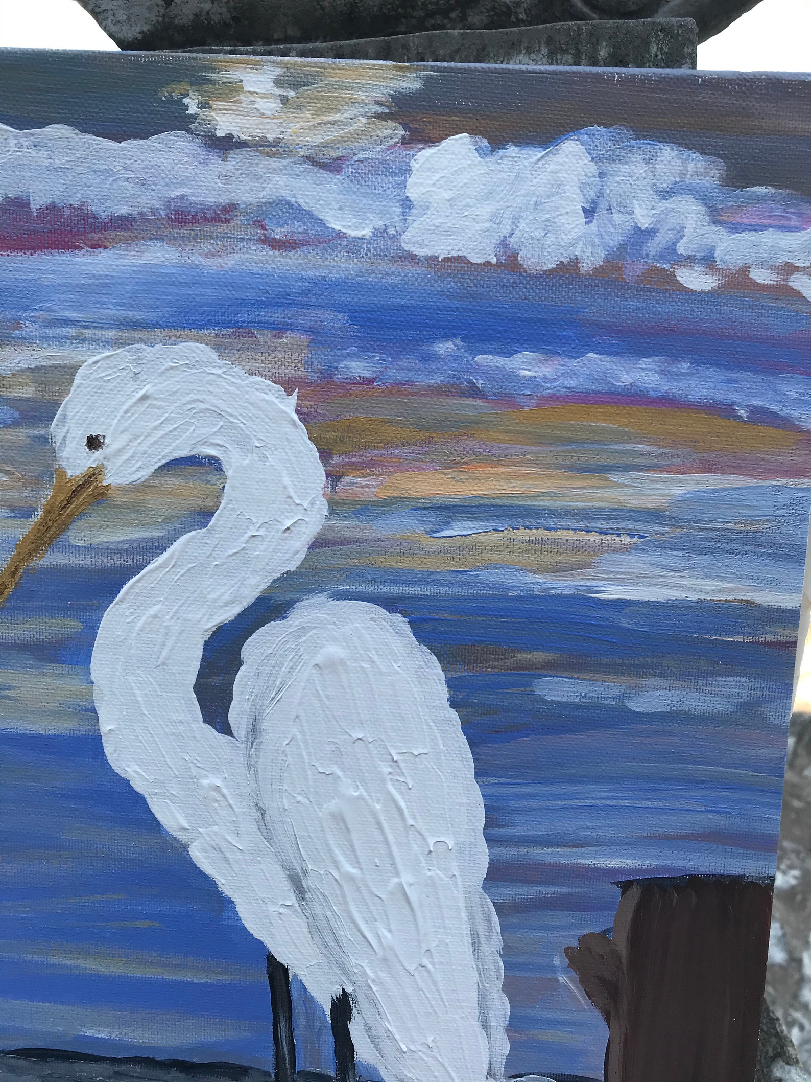 White crane painting/crane painting/acrylic painting/sunset Etsy