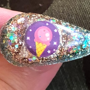 Glitter ice cream adjustable resin ring