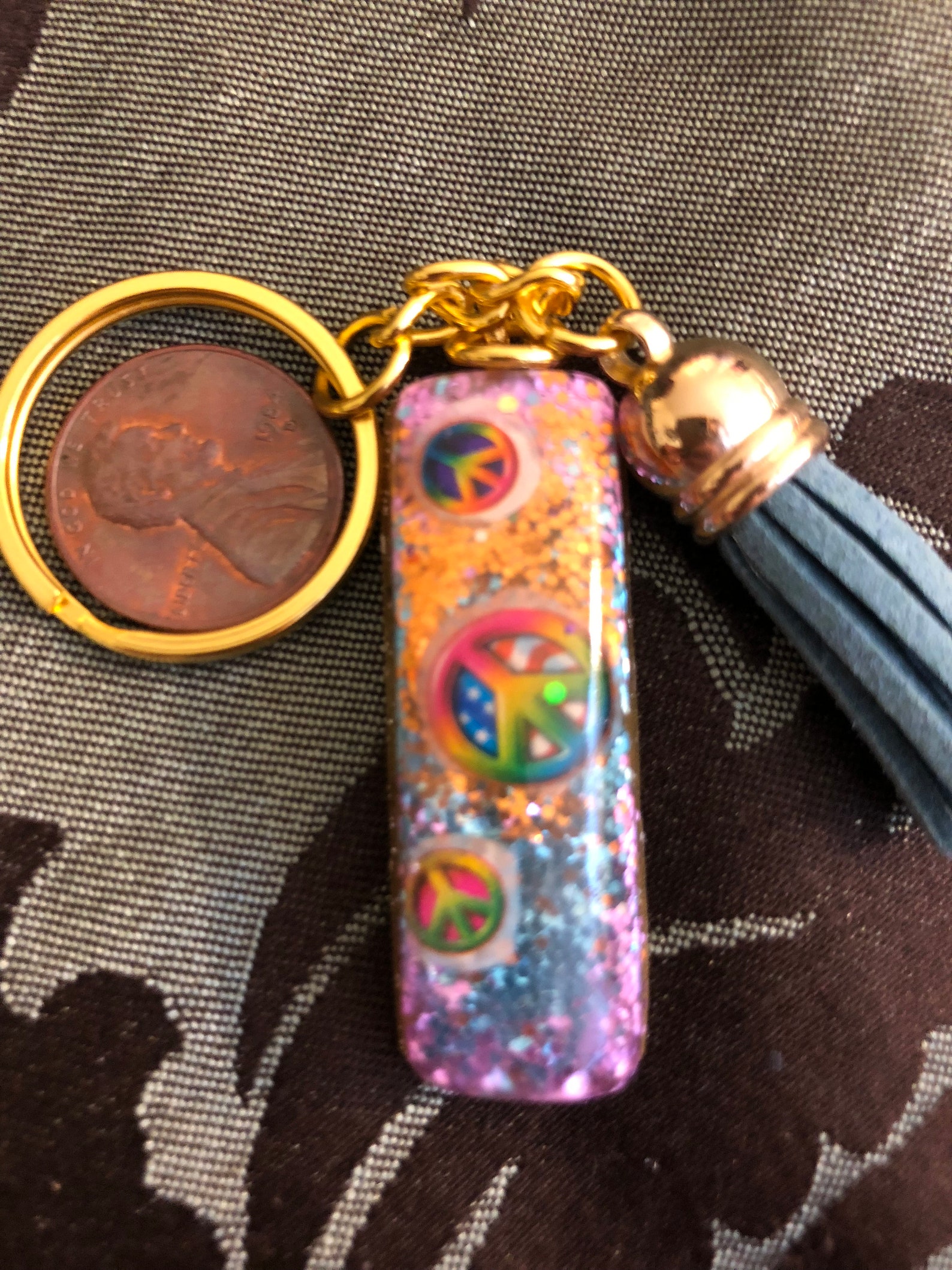Peace Resin Keychain With Tassel Etsy