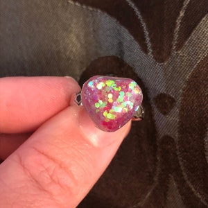 Pink heart adjustable resin ring