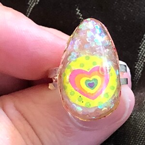 Colorful heart adjustable resin ring