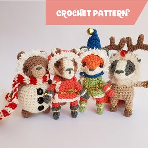 Tiny Christmas Dinner Party | mini amigurumi crochet pattern, woodland animals in fancydress