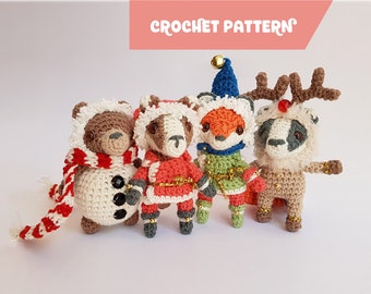Tiny Christmas Dinner Party | mini amigurumi crochet pattern, woodland animals in fancydress