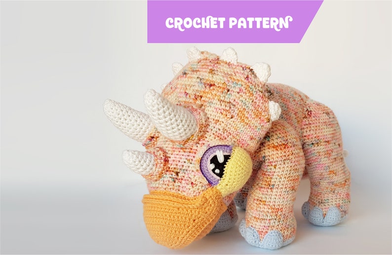 Gravity the Triceratops giant amigurumi crochet pattern image 1