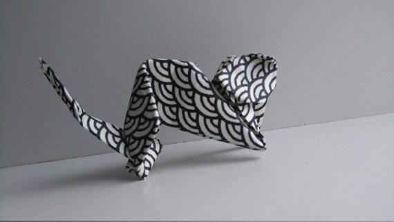Chat En Origami Papier Japonais Noir Et Blanc Japanese Cat Black And White