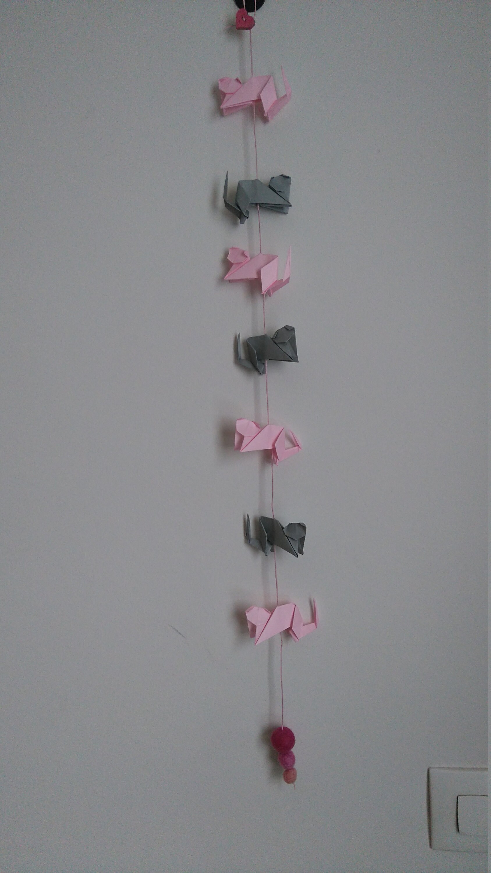 Guirlande de 7 Chat Roses et Gris en Origami/ Décoration/ Cats Garland