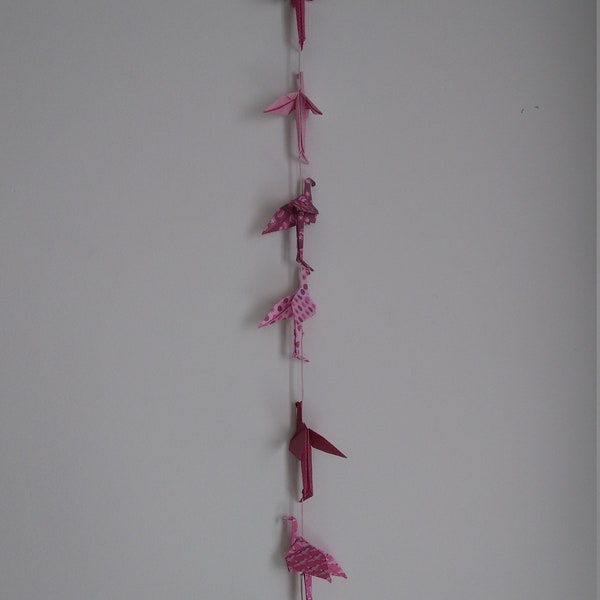 Guirlande de 7 flamants roses en origami