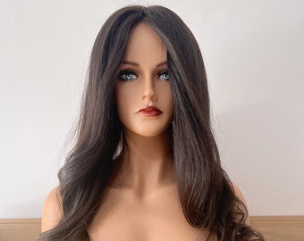 Luxury dark colour wavy virgin hair topper, 10x10" with injected silk top