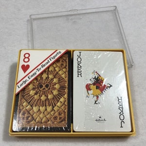 Vintage Hallmark Bridge Playing Cards Poker Casino Double Deck Plastic Large Box, Made in USA, Seal Package Collector Snack Collection
