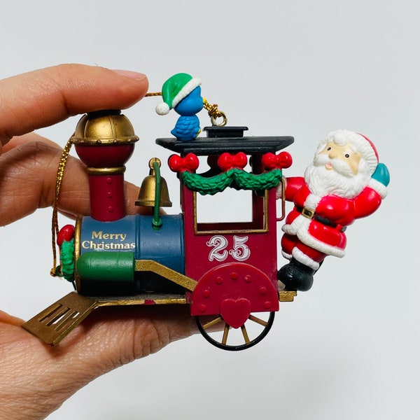 1997 Vintage Lustre Fame Christmas Tree Ornament Santa Blue Bird Train Ride 25 December Locomotive Vehicle Transportation Delivery Gift Hang