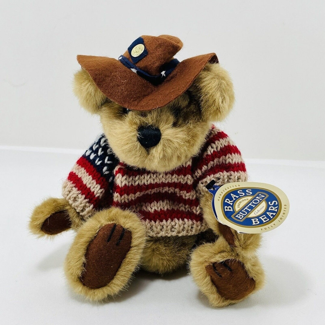 Vintage Brass Button Bear Cody Plush Toy Sweater American USA Etsy