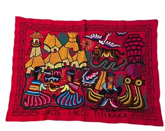 Peruvian Rug Uros Lago Titikaka Wool Woven Tapestry Island Wall Hang Peru Ethnic Local Tribe Latin America Culture Cultural Trip Souvenir