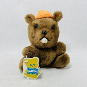 Vintage 1978 Dakin Bean Bags Bucky Beaver Plush 8” Acorn Nut Toy Brown Hat Korea Wildlife Realistic Stuffed Animal Rare Pretend Play Kid