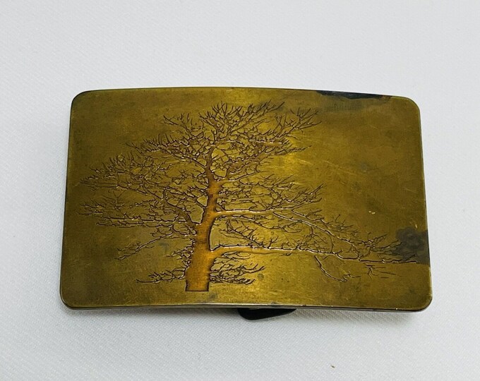 Vintage Ampersand Brass Belt Buckle Tree Nature Craft Texture Kalamazoo