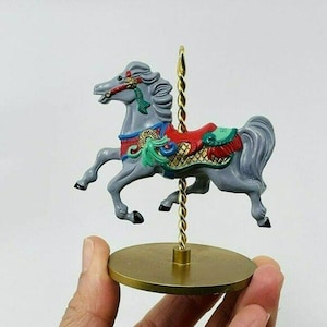 Vintage Hallmark Holly Horse Christmas Ornament Carousel 2nd Four Display Stand Replacement 1989 Merry Go Round Gray Shelf Collectible