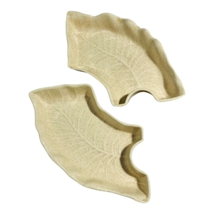 Vintage USA Leaf Tray Set 285S 11" Left Right Ceramic Porcelain Stoneware Beige Textured Ashtray Snack Dish Plate Fall Autumn Table Deco