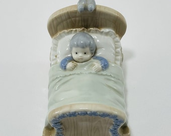 Vtg Global Art Music Box Brahms Lullaby Wind Up Song Baby Boy Nursery Bedroom Baby Infant Japan Handpainted Porcelain