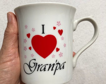Tazas con mensaje vintage, cita de George Good, "Amo al abuelo, abuelo", regalo de cumpleaños, taza de cerámica con forma de corazón rojo blanco, asa para nieto japonés