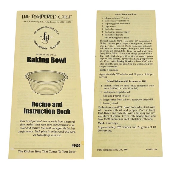 Rare the Pampered Chef Baking Bowl Instruction Leaflet Etsy