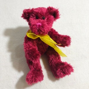 Rare Vintage Retired Progressive, 10” Red Handmade Shaggy Teddy Bear Plush, Posable Articulated Movable Arms Legs, Toy Doll Stuffed Animal