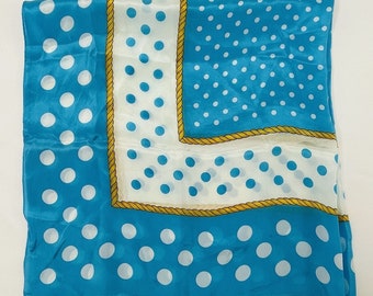 Specialty House Vintage Silk Scarf Handkerchief 31” Square Polka Dot Blue Retro Men Women Unisex Adult Business Dress Formal Colorful Japan