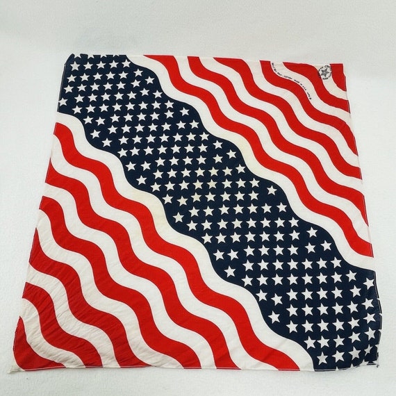 Vintage American Flag Scarf 21” Handkerchief Hank… - image 1