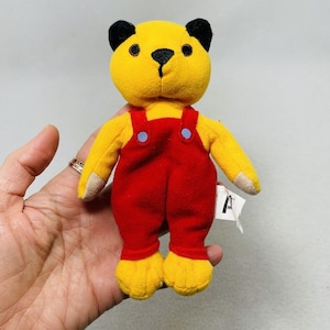 Vintage McDonald Sooty Plush 6” Ring Chain British Bear Yellow Overalls Outfit Painter Carpenter Mechanic Technician Handyman Worker Labor