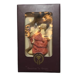 1998 Carrie Olsen Garrard Vintage Wine Things, Guardian of The Grapes, Bottle Stopper Cork Topper Ceramic Monk Figural Collectible Gift Box