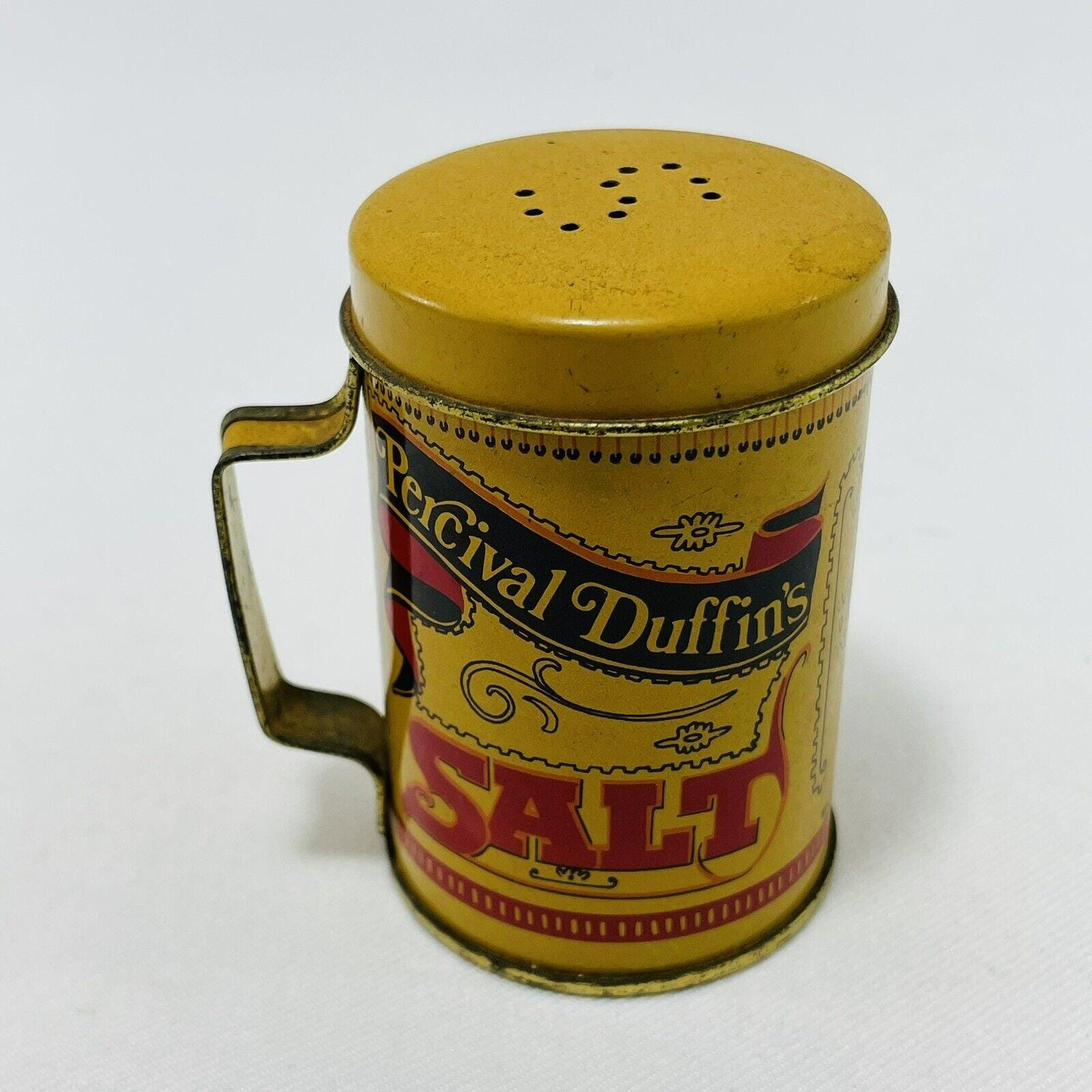 Vintage Percival Duffin Tin Salt Shaker 4” Metal Retro Handle