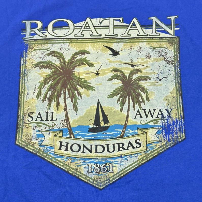 Roatan Honduras Sail Away Tshirt Men Size L Sailboat Boat Sailor ...