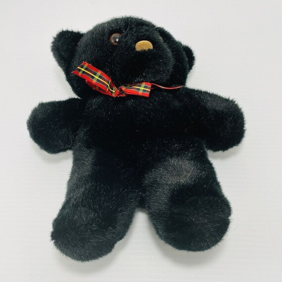Vintage 1990 Balloon Club Black Bear Plush 12” Red Plaid Christmas