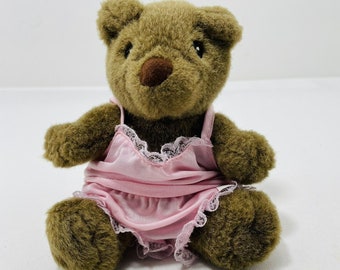 Vintage Hasbro Build Bear Battat Girl Mini Plush Pink Outfit Sleepwear Open Back Sitting Small Girl 2004 Toy Stuffed Animal