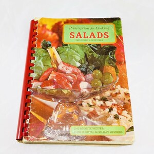 Prescription for Cooking Salad Appetizer Healthy Food, Hospital Auxiliary Member, Cookbook Recipe Menus Meal Vintage Book Collector Chef