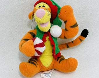 Vintage Rare Applause Disney Winnie the Pooh Tigger Plush 5 "Christmas Holiday Elf Candy Cane Collector Collectible Kid Friends Playset